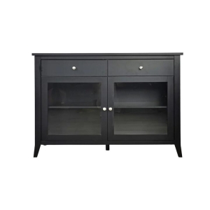 Design Square Sienna Hall Console Hallway Table W/ 2-Glass Doors & 2-Drawers - Black
