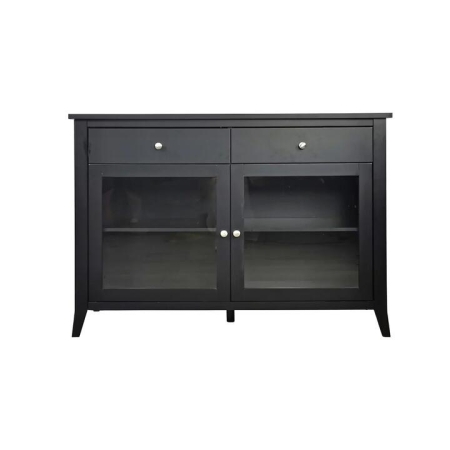 Design Square Sienna Hall Console Hallway Table W/ 2-Glass Doors & 2-Drawers - Black