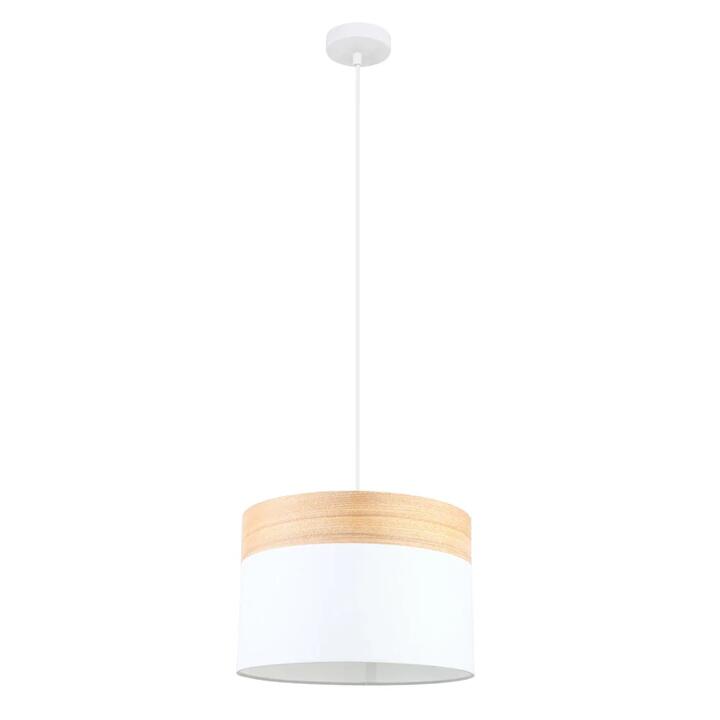 TAMBURA Pendant Lamp Light Interior ES White Cloth Medium Round with Wood Highlight OD300mm
