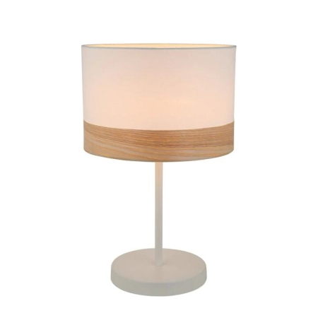 TAMBURA Table Lamp ES Medium White Cloth Round OD300mm with Blonde Wood