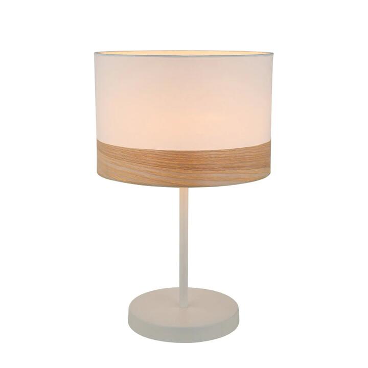 TAMBURA Table Lamp ES Medium White Cloth Round OD300mm with Blonde Wood