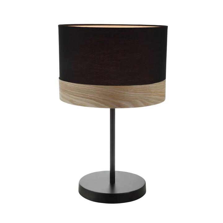 TAMBURA Table Lamp ES Medium Black Cloth Round OD300mm with Blonde Wood