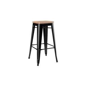 Set of 2 Xavier Pauchard Replica Tolix Kitchen Counter Bar Stools 65cm W/ Wood Seat - Black - Black / 65cm / Wood