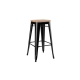 Set of 2 Xavier Pauchard Replica Tolix Kitchen Counter Bar Stools 65cm W/ Wood Seat - Black - Black / 65cm / Wood
