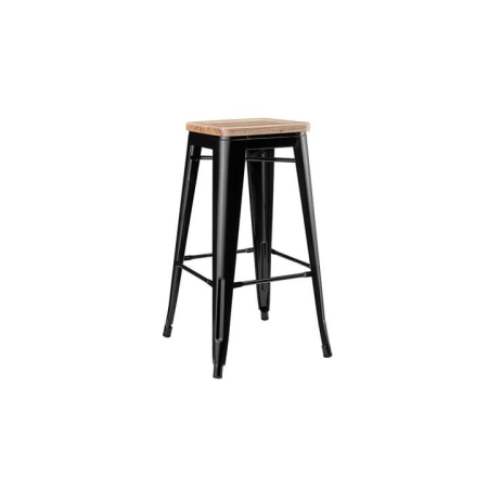 Set of 2 Xavier Pauchard Replica Tolix Kitchen Counter Bar Stools 75cm W/ Wood Seat - Black - Black / 75cm / Wood