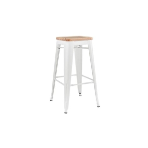 Set of 2 Xavier Pauchard Replica Tolix Kitchen Counter Bar Stools 75cm W/ Wood Seat - White - White / 75cm / Wood