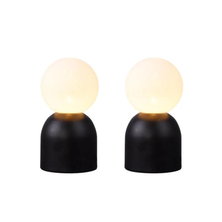 Soft Glow Set of 2 Touch Table Lamp Light Minimalist Classic Round Glass Shade - Black