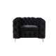 Single Seater Black Sofa Classic Armchair Button Tufted in Velvet Fabric with Metal Legs