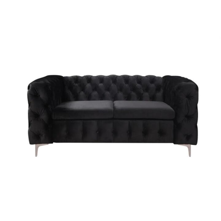 Settee 2-Seater Classic Button Fabric Tufted Lounge Sofa - Black Velvet