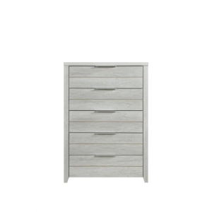Tallboy with 5 Storage Drawers Natural Wood like MDF in White Ash Colour