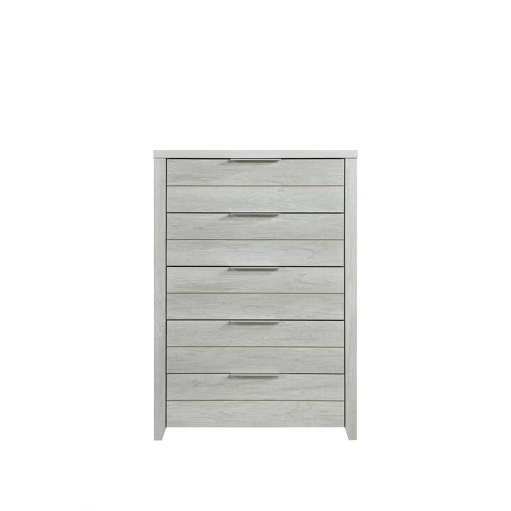 Tallboy with 5 Storage Drawers Natural Wood like MDF in White Ash Colour