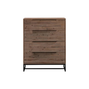 Tallboy with 4 Storage Drawers Assembled Solid Acacia Wooden Construction in Tea Colour