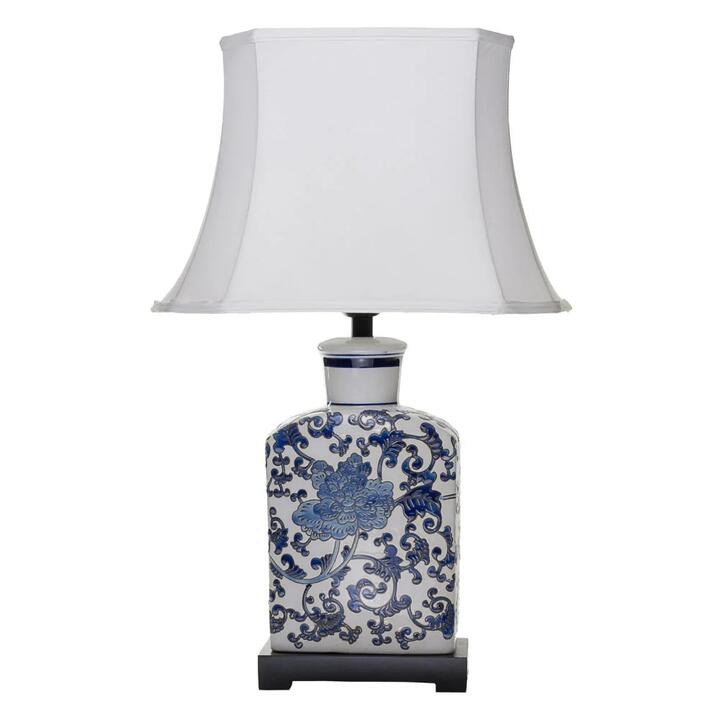 Tanya Ceramic Base Oriental Chinese Table Desk Lamp - White Palace Shade