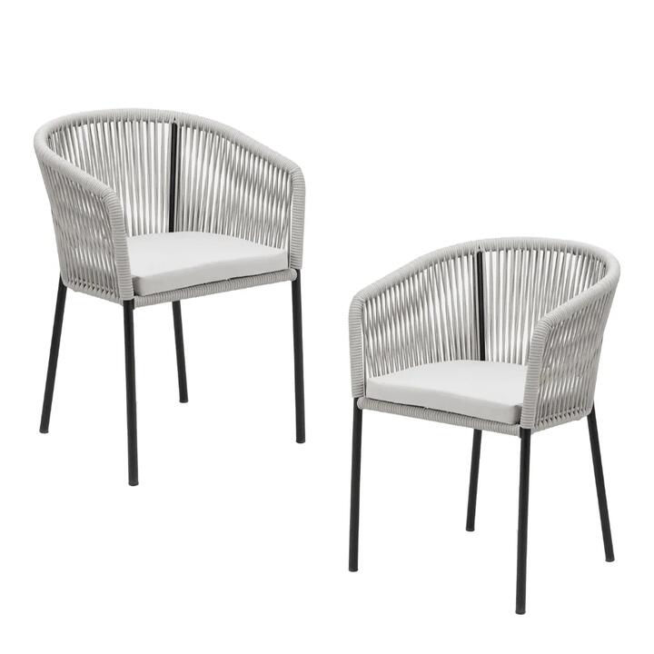 Raimon Furniture Set Of 2 Pietro Stylish Rope Woven Outdoor Dining Chair Metal Frame - Pebble