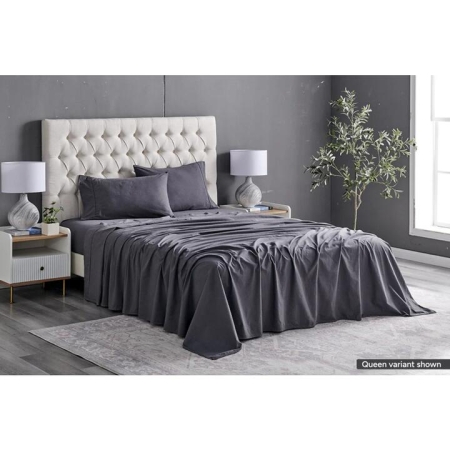 Sydney Stonewash Cotton Bed Sheet Set Castlerock Charcoal - Double