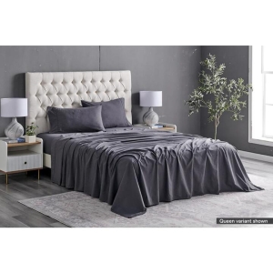Sydney Stonewash Cotton Bed Sheet Set Castlerock Charcoal - Single