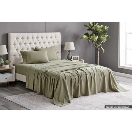 Sydney Stonewash Cotton Bed Sheet Set Oil Green - Queen