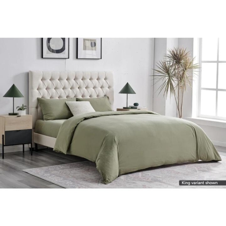 Sydney Stonewash Quilt Cover Set Oil Green - Queen