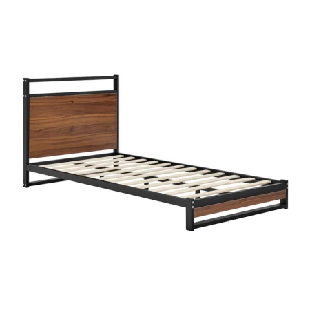 Skye Metal and Wood Bed Frame Single Size Walnut - Single