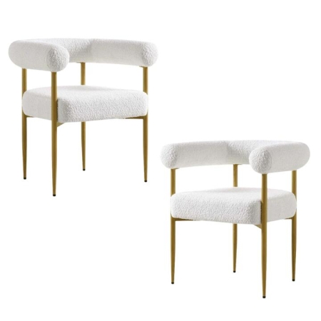 HomeStar Set Of 2 Kandy Boucle Fabric Kitchen Dining Chair White/Brass