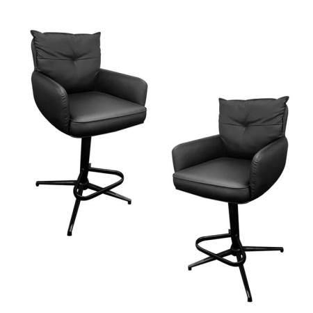 HomeStar Set Of 2 Kevin PU Leather Gas Lift Padded Kitchen Counter Bar Stool Metal Base Black