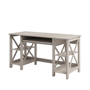 Maestro Furniture Suzy Home Office Computer Writing Working Desk W/ Open Shelves Washed Grey