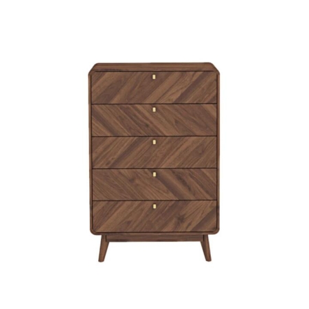 Somi Wooden Chest Of 5-Drawers Tallboy Storage Cabinet Walnut