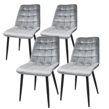 HomeStar Set of 4 Lainey Fabric Velvet Kitchen Dining Chair Metal Legs Bluish Grey