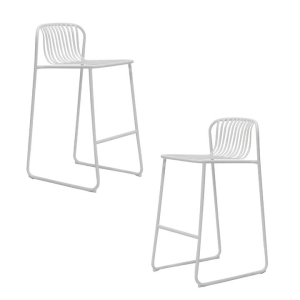 Raimon Furniture Set Of 2 Renzo Antirust Treatment Metal Outdoor Counter Bar Stool Chair White