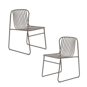 Raimon Furniture Set Of 2 Renzo Antirust Treatment Metal Outdoor Dining Side Chair Cappuccino