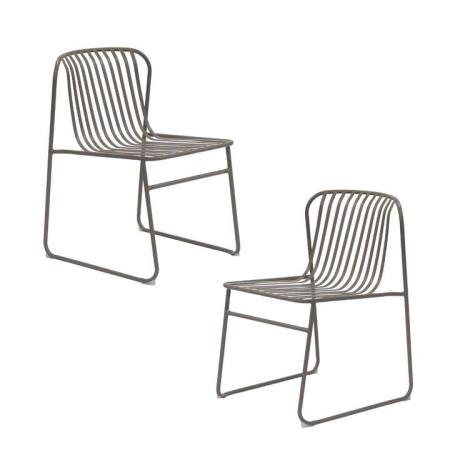 Raimon Furniture Set Of 2 Renzo Antirust Treatment Metal Outdoor Dining Side Chair Cappuccino