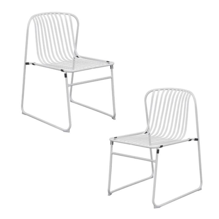 Raimon Furniture Set Of 2 Renzo Antirust Treatment Metal Outdoor Dining Side Chair White