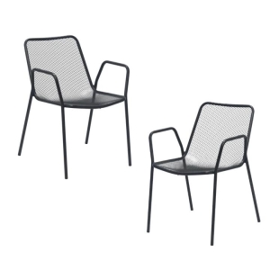 Raimon Furniture Set Of 2 Rhonda Antirust Treament Metal Outdoor Dining Arm Chair Black
