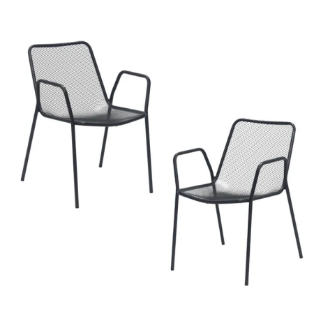 Raimon Furniture Set Of 2 Rhonda Antirust Treament Metal Outdoor Dining Arm Chair Black