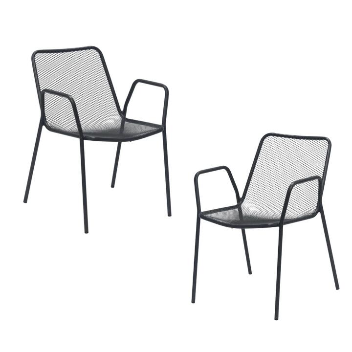 Raimon Furniture Set Of 2 Rhonda Antirust Treament Metal Outdoor Dining Arm Chair Black