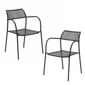 Raimon Furniture Set Of 2 Kara Antirust Treatment Metal Outdoor Dining Arm Chair Espresso
