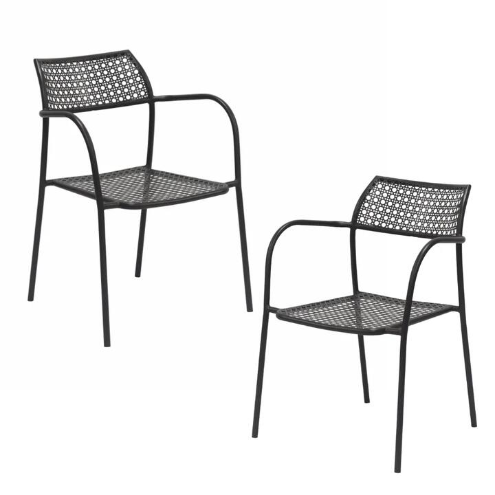 Raimon Furniture Set Of 2 Kara Antirust Treatment Metal Outdoor Dining Arm Chair Espresso