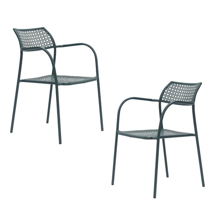 Raimon Furniture Set Of 2 Kara Antirust Treatment Metal Outdoor Dining Arm Chair Forest