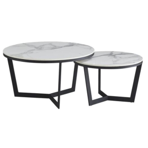 Design Square Set Of 2 Nesting Round Coffee Table Set Marble Look White/Black