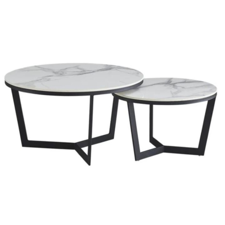 Design Square Set Of 2 Nesting Round Coffee Table Set Marble Look White/Black