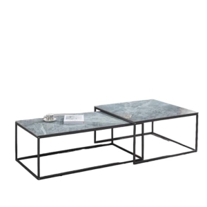 Design Square Set Of 2 Modern Nesting Ceramic Marble Look Rectangular & Square Coffee Table Grey