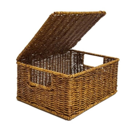 Design Square Set of 3 Woven PP Rattan Metal Frame Storage Basket Organizer With Lid