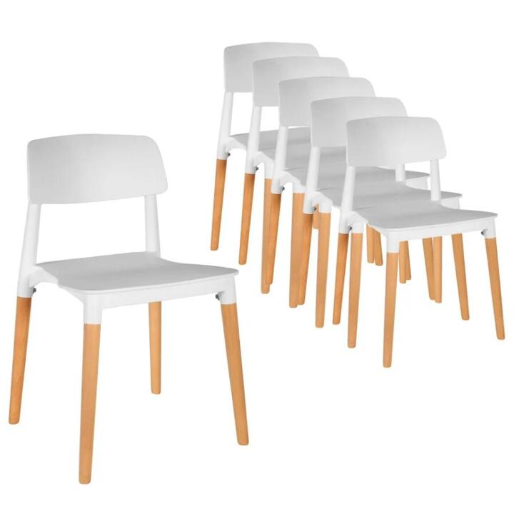 Design Square Set Of 6 Scandinavian Kitchen Dining Side Chair White/Natural