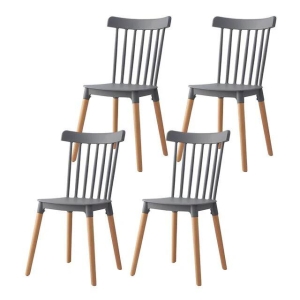 Design Square Set Of 4 Wooden Timber Scandinavian Kitchen Dining Side Chair Grey