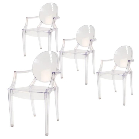 Set of 4 - Philippe Starck Replica Louis Ghost Dining Armchair - clear