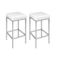 Set of 2 PU Leather Backless Bar Stools - White and Chrome