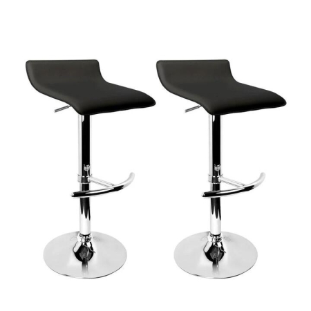 Set of 2 PU Leather Wave Style Bar Stools - Black