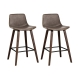 Set of 2 PU Leather Bar Stools Square Footrest - Wood and Brown