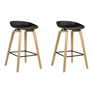 Set of 2 Wooden Square Footrest Bar Stools - Black