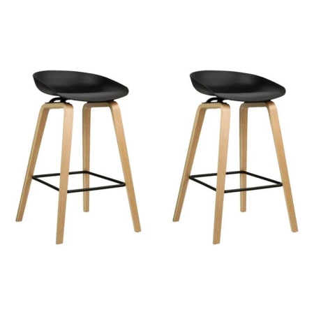Set of 2 Wooden Square Footrest Bar Stools - Black